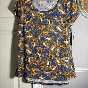 LuLaRoe Blue and Orange Tiger Print Short Sleeve Top